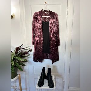 Long raspberry burnout floral blazer